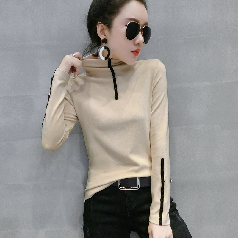 Half-high collar bottoming shirt women's autumn and winter 2022 new thickened brushed T-shirt women's long-sleeved slim-fit western style inner top - Taobao