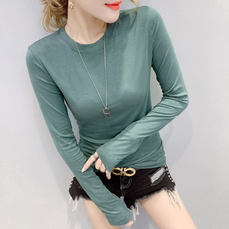 European station 2021 autumn and winter new women's clothing round neck with long-sleeved T-shirt women's slim fit and thin Western style bottoming shirt trend