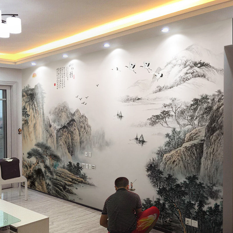 3d new Chinese style TV background wall wallpaper landscape painting wallpaper home bedroom living room fresco film and film decoration wall cloth