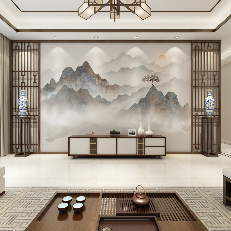‼️special price‼️Chinese living room TV background wall wallpaper abstract mood water ink landscape painting wallpaper murals