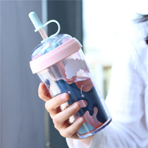 Double layer with straw cup Adult simple fresh forest cute girl ins net red cup creative high face value