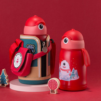 Cute childrens thermos cup with straw Kindergarten portable drop-proof kettle Primary school childrens water cup female