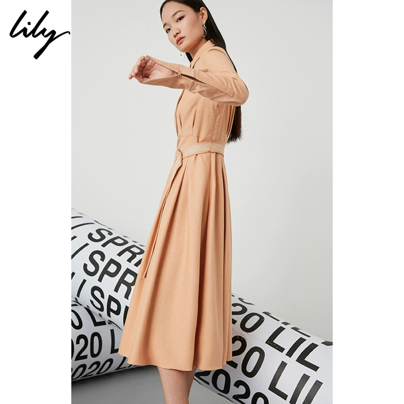 LILY2020 mùa xuân mới của phụ nữ khí chất màu cam nhạt eo áo dài - Váy eo cao