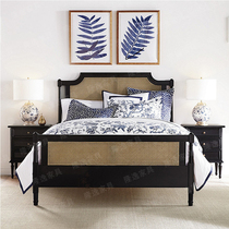 French retro solid wood bed rattan princess bed 1 8m master bedroom rattan bed 1 5 American white old wedding bed