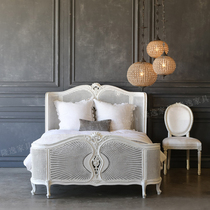 American country solid wood retro rattan double bed white princess bed light luxury master bedroom retro small apartment can be customized