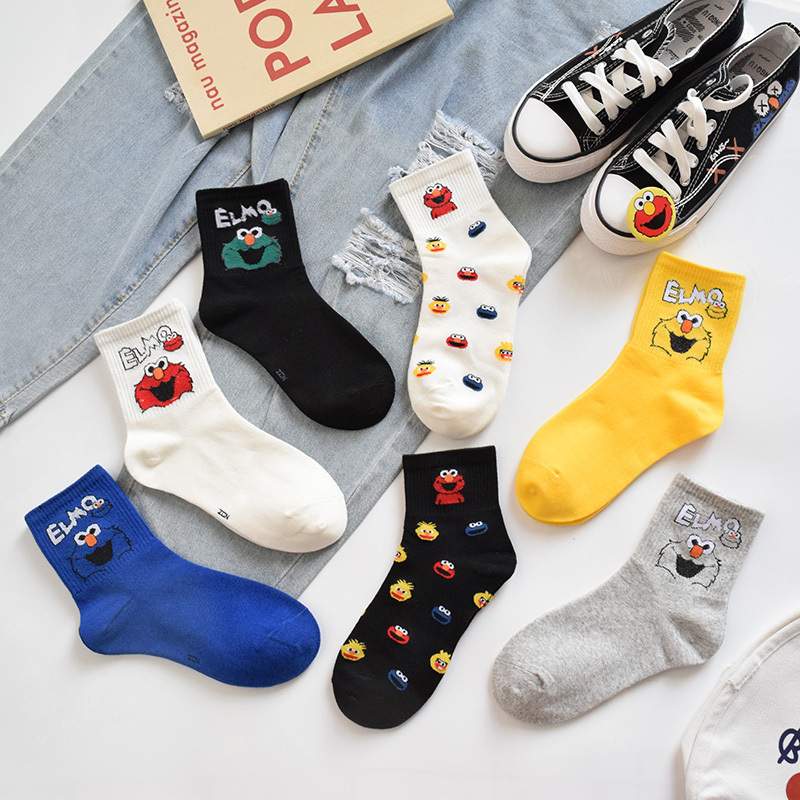 College Style Socks for Women, Mid-Calf Socks, Cute Japanese and Korean High-Top Street Style Internet Celebrity Long Socks, Trendy Cartoon Socks ins