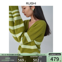 RUISHI Richter is light and warm and beautiful Norpure wool French style striped knit sweater jacket for womens cardigan