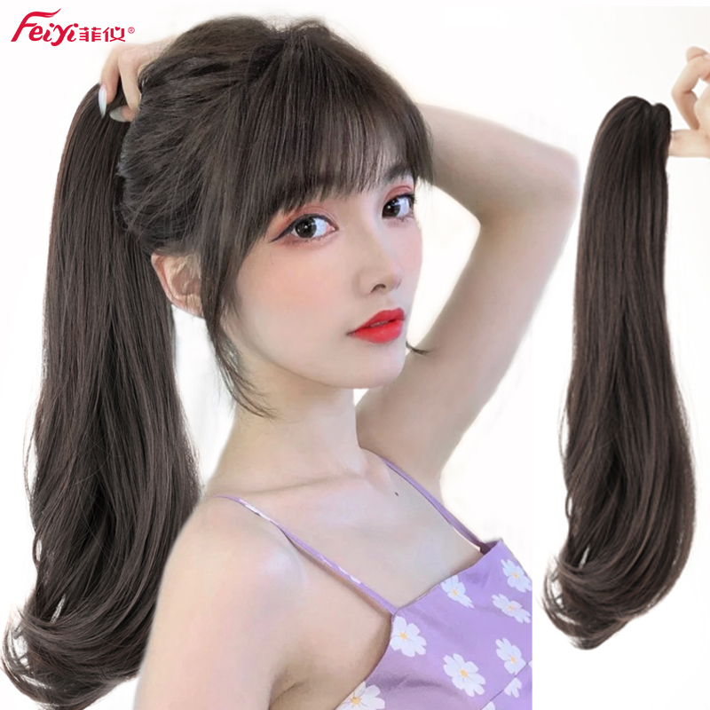Wig woman long hair grab clip high horsetail wig woman in long curly hair natural mesh red hot hair microcurly large wave braid