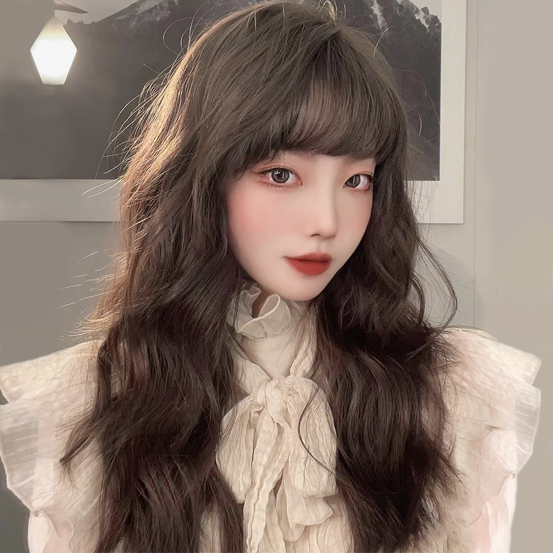 Wig female long hair natural full head cover net red corn hot long curly hair wool roll simulation human hair wig set