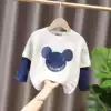 COLLOMIN Children's fashion fake two-piece top Baby 2021 spring and autumn children's children's long-sleeved T-shirt