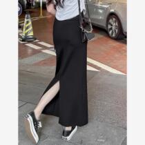Straight skirt for women black high-waist hip skirt back slit mid-length one-step skirt that shakes the drape of the skirt