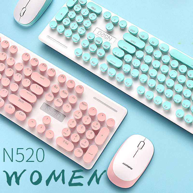 New Franchise Girl Hearts Wireless Keyboard Slimy Set Game Office Home Light Thin Retro Punk Girls Cute Pink Notebook Desktop Computer External Circle Key White
