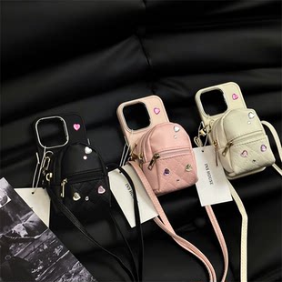 Ins cross-body leather small backpack suitable for Apple 13promax mobile phone case iPhone14 strap lanyard 12 women 13pro high-end 11 anti-fall creative new coin purse protective cover