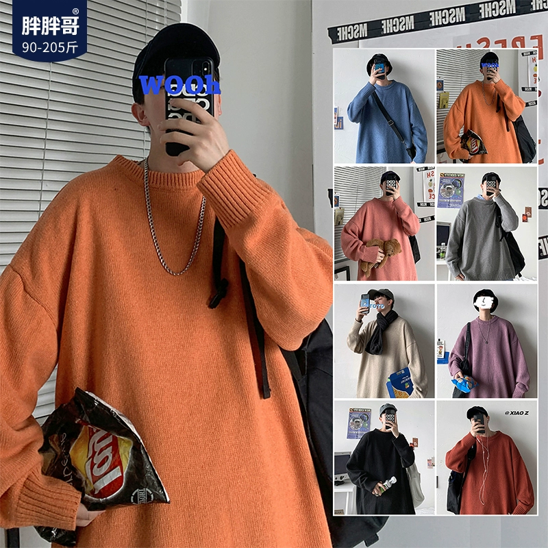 Fat brother áo len nam mùa thu và mùa đông mới áo sơ mi rộng rãi phù hợp với tất cả các trang phục áo len giản dị Phiên bản Hàn Quốc của xu hướng plus size nam - Áo len thể thao / dòng may