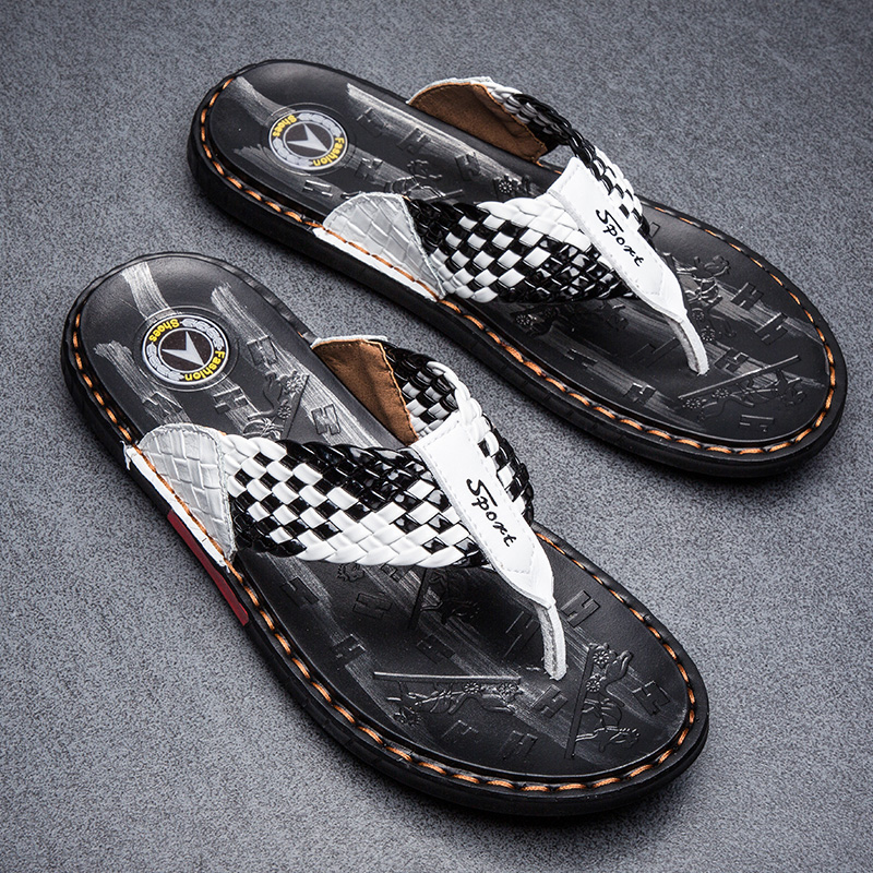 Slippers Men Characters Tug New Summer 2022 Han Edition Trends 100 Hitch Personality Fashion Genuine Leather Casual Beach Shoes