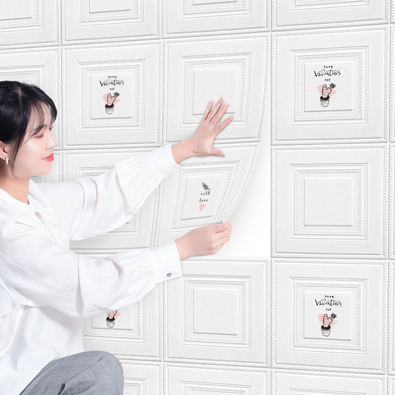 Wallpaper self-adhesive waterproof moisture-proof bedroom warm background wall veneer decoration anti-collision foam wallpaper 3d three-dimensional wall stickers