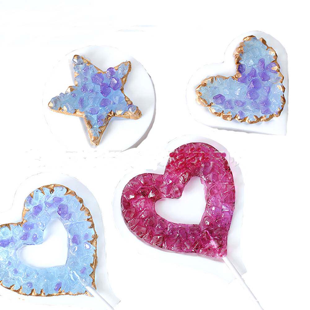 Diamond five-pointed star coral sugar love silicone hollow mold Eisu candy lollipop diamond love mold