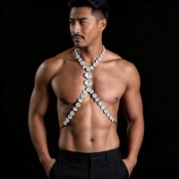 European and American personalized rhinestone chest chain men's decorative chain luxury flash diamond body chain fashion accessories necklace silver trend