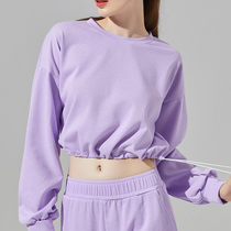 Cat man sports long sleeve women loose sweat absorption casual fitness clothes short drawstring elastic hem yoga top autumn