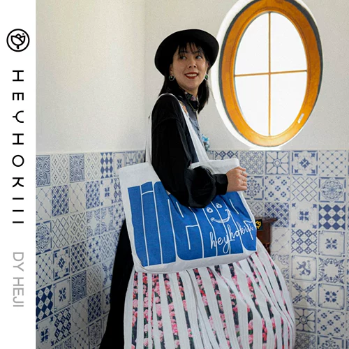 heyhokiii Оригинальный дизайнерский синий хлопковый шоппер, сумка, английский