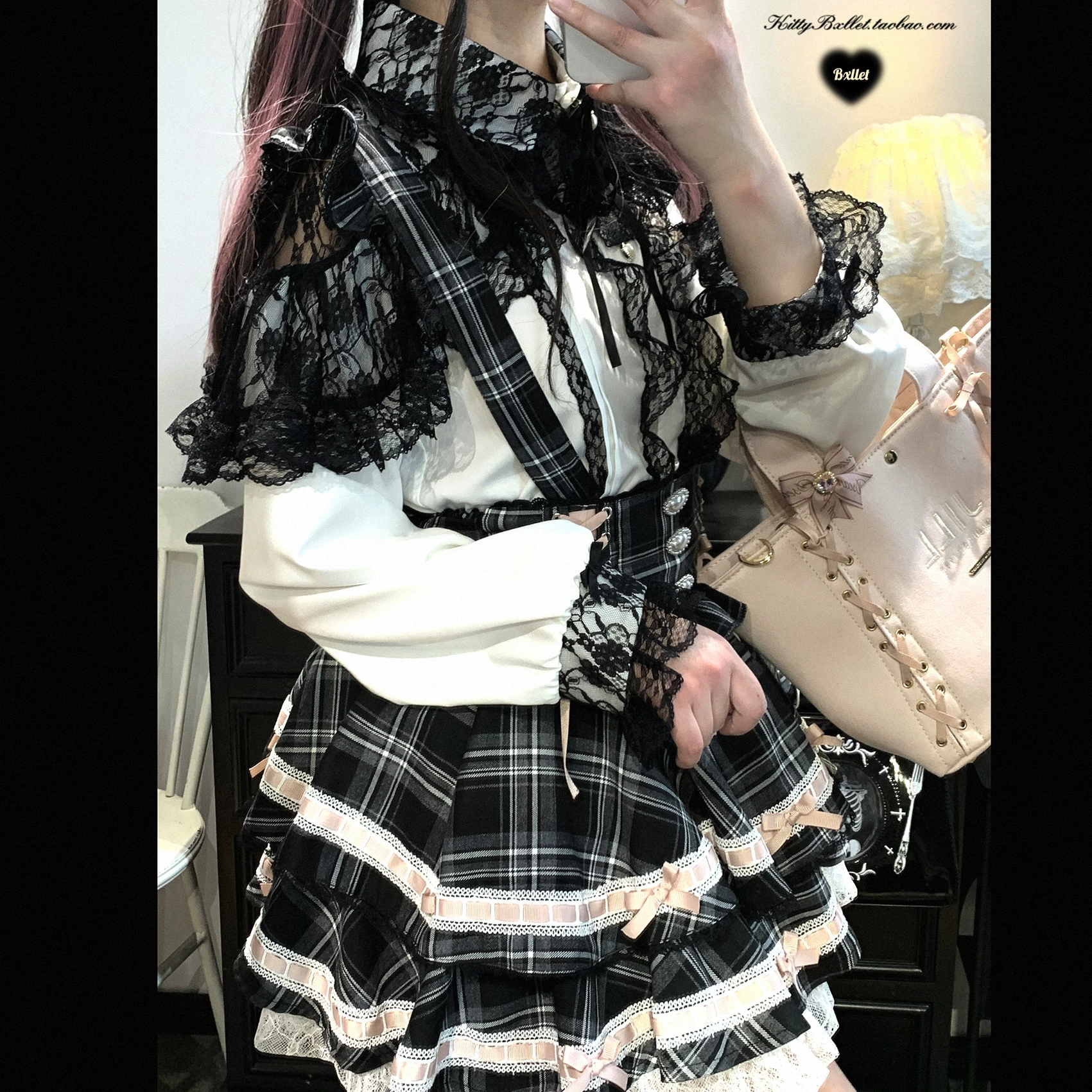 Оригинальная KittyBxllet [Love Ji Xinsha] кружевная длинный рукав рубашка