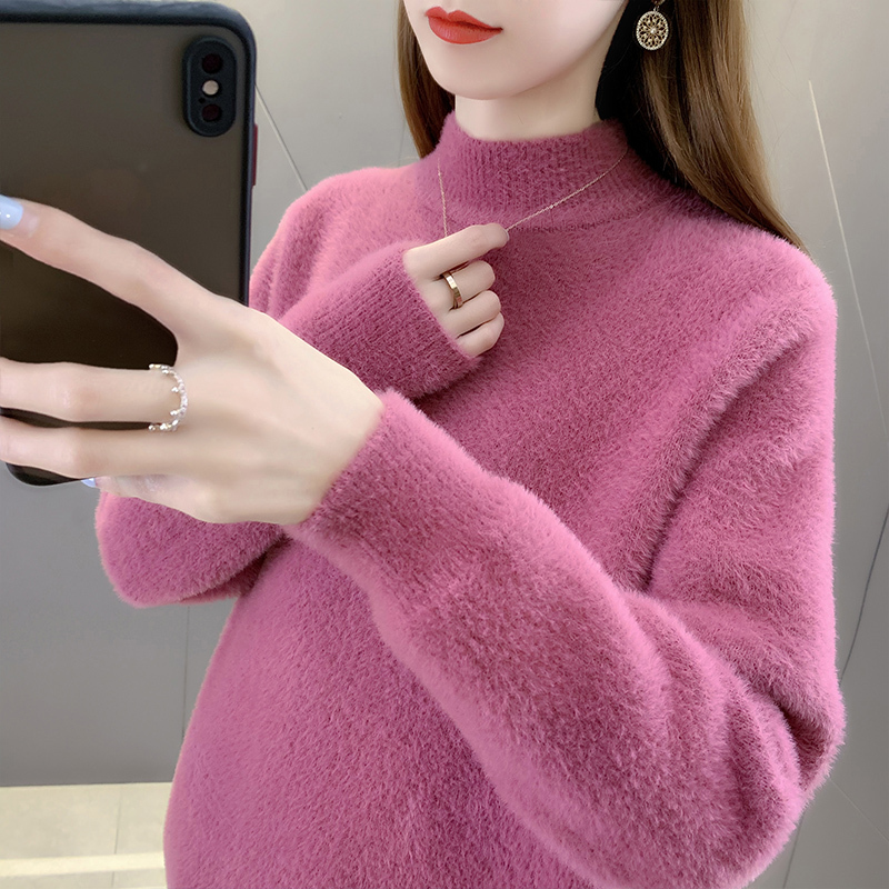 Mink Velvet Sweater for Girls in Autumn and Winter 2025 New Style Junior High School Students Half Turtleneck Cold-Proof and Warm Base Knitted Sweater