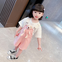 Girls summer loaded back with pants suit Yangqi female baby Summer short sleeve Korean version Childrens thin children Two sets of damp