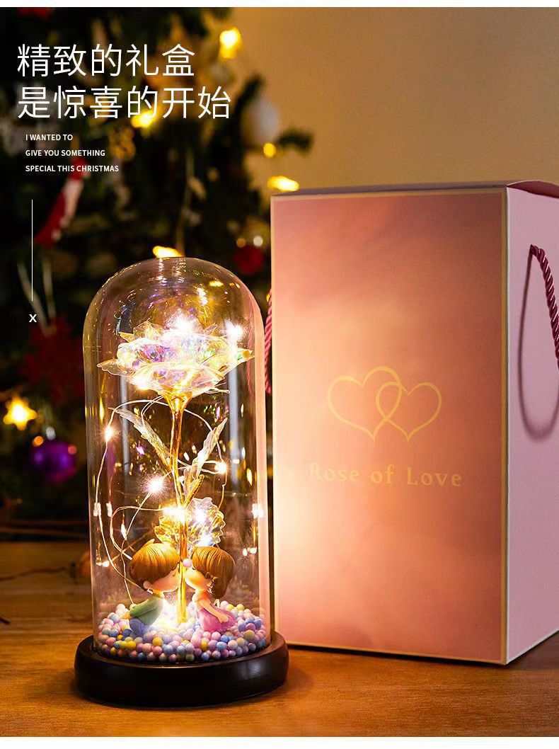 2024年情人节生日礼物送女友老婆永生花玻璃灯罩玫瑰花高级感礼品