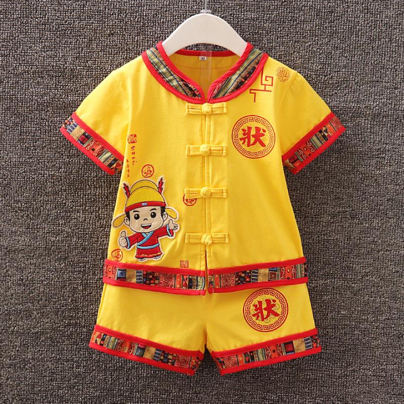 Tang váy chàng trai mùa hè váy trẻ em thiết lập mùa hè bé gió Trung Quốc cổ đại cậu bé quần áo mỏng Trung Quốc.