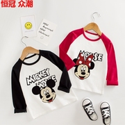 Mickey Mouse nam dài tay áo T-Shirt 2019 mùa thu ăn mặc New Mickey bông Cô gái dưới sửa Minnie váy.