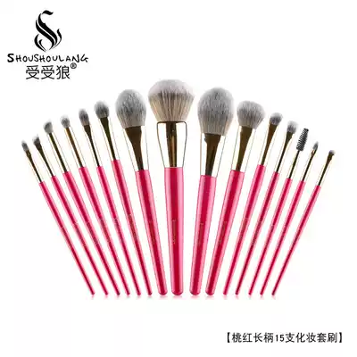 Wolf peach long handle 15 makeup brush set loose powder blush eye shadow brush novice beginner beauty tool