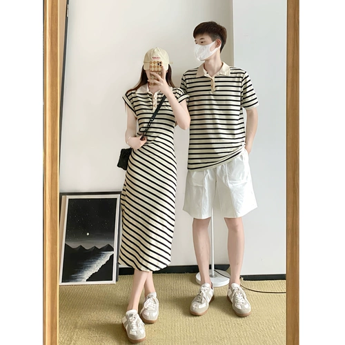 Летняя парная одежда для влюбленных, небольшая дизайнерская футболка с коротким рукавом, платье, юбка, французский стиль, тренд сезона