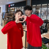 Осенняя демисезонная брендовая парная одежда для влюбленных, красный небольшой дизайнерский трикотажный свитер, оверсайз, свободный крой