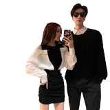 Осенняя парная одежда для влюбленных, небольшой дизайнерский комплект, платье, юбка, тренд сезона, имитация рубашки, французский стиль