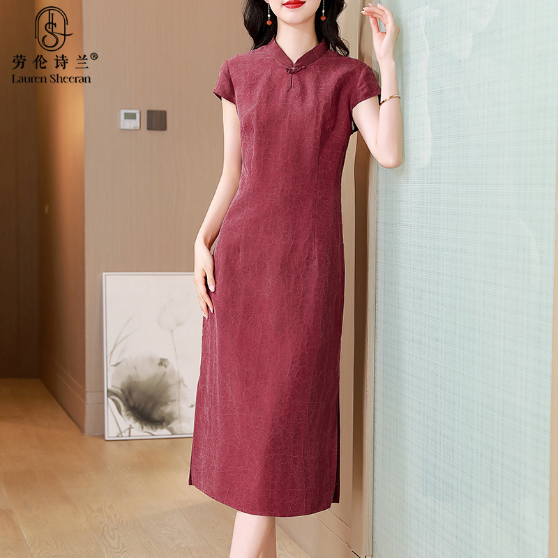 Improved Silk Xiangyunsha Dress with a Slim Fit, Elegant and Graceful, Suitable for Mother-In-Law's Banquet or Wedding Dress