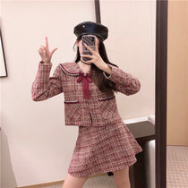 Net red suit women 2021 autumn new Korean version doll collar jacket Socialite fashion foreign style skirt two-piece set