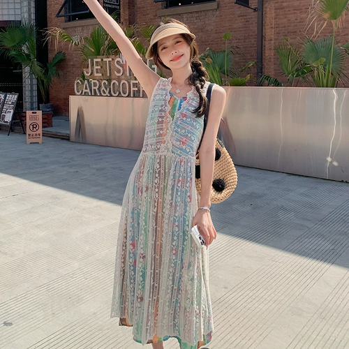 Платье-комбинация, платье, свежая атмосферная юбка, цветочный принт, французский стиль, стиль бохо