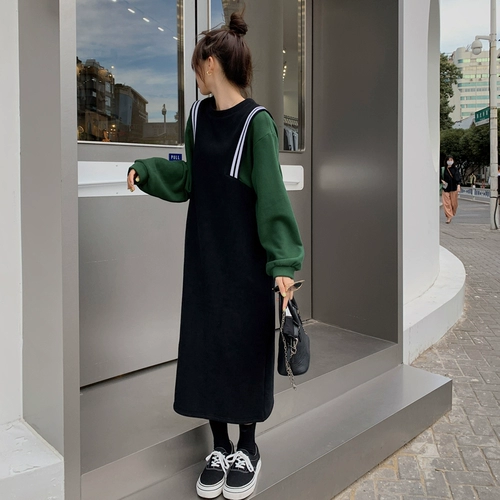 Комплект, сексуальное платье, универсальная длинная толстовка, в корейском стиле