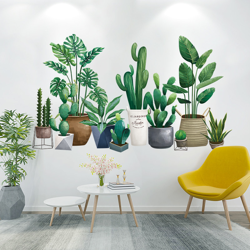 Creative Green Planting Sticker Decoration Small Pattern Wall Painting 3d Solid wallpaper Self-adhesive wall sticker Background wall Wall Sticker