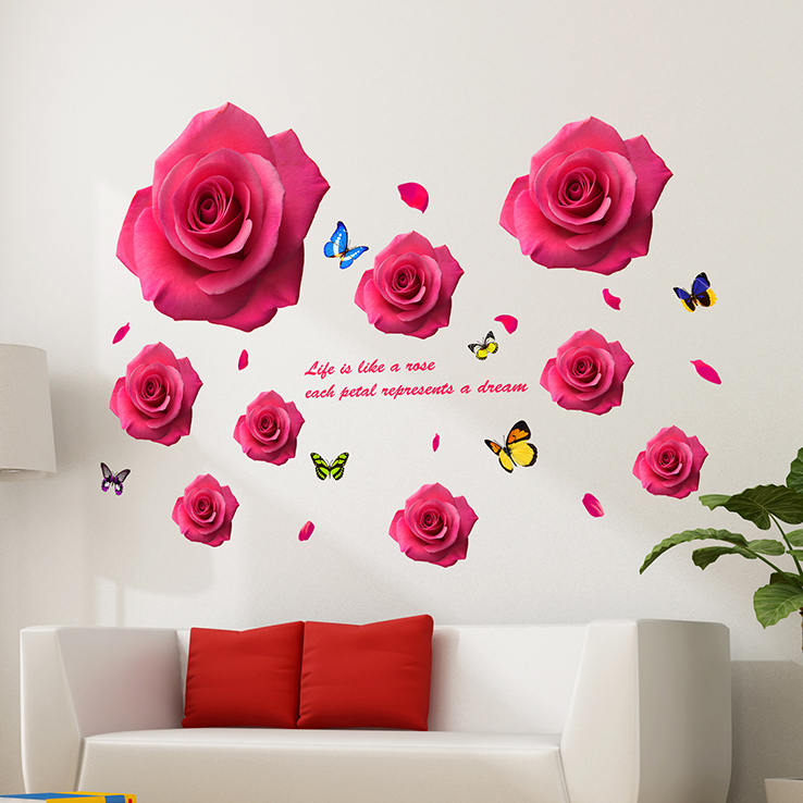 Bedroom 3d Solid wallpaper Self-adhesive wall Sticker Rose Flowers TV Background Wall Decorative Wall Stickler