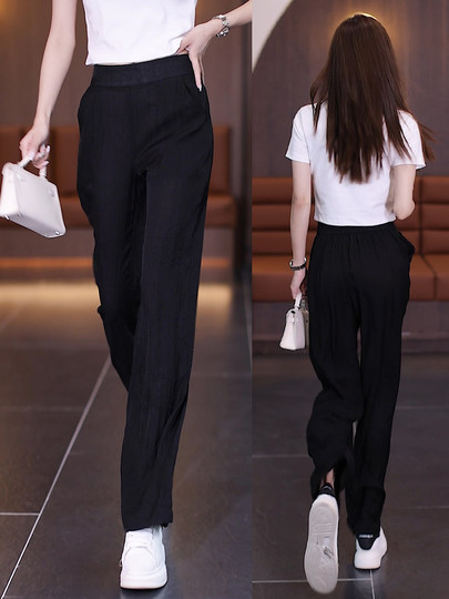Summer Thin Ice Silk Casual Wide-Leg Pants for Women, High-Waisted, Slimming, 2026 New Style, Narrow Version, Drapey, Loose Straight-Leg Trousers