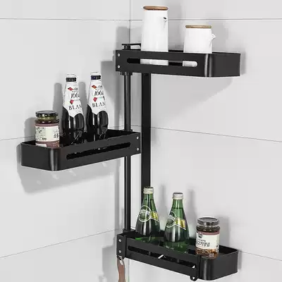 Kitchen rotatable storage rack seasoning condiment hanging rack free of hole type oil and salt sauce vinegar corner storage shelf multi-layer