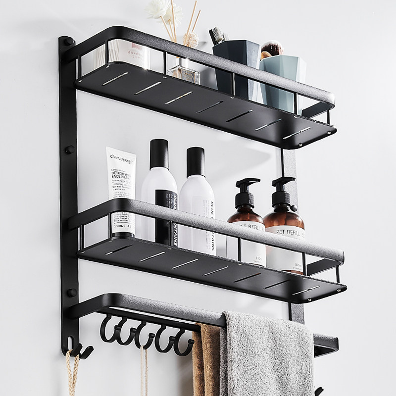 Bathroom Containing shelf Perforated Toilet Washroom Black Space Aluminum Towel Rack Sanitary ask Shelf Makeup room