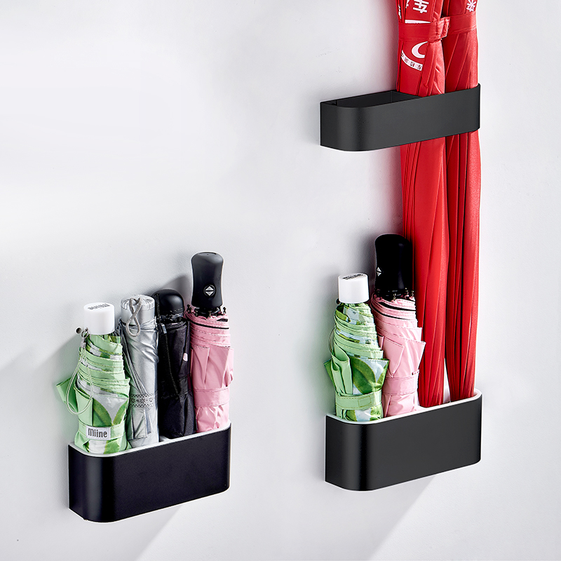 Perforated umbrella holder wall-mounted black umbrella stand with water receiving box into the door to place the shelving umbrella's shelf home
