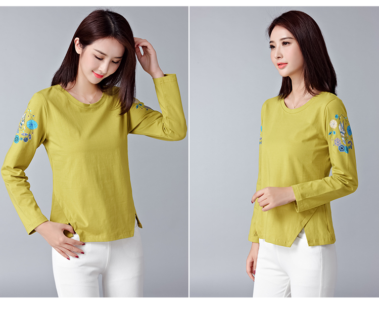 Áo thun nữ tay dài cotton 2018 mùa thu mới cho nữ trung niên áo sơ mi rộng rãi phiên bản Hàn Quốc của mẹ bầu quần áo cho mẹ
