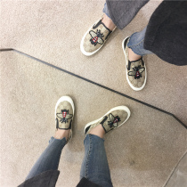  2020 new retro bee embroidery single shoes thick-soled canvas casual shoes womens flat-bottomed lazy one-pedal loafers