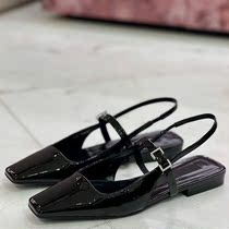 Womens shoes Baotou shallow mouth single shoes retro Inn wind and good look at the word-lined square head coarse heel sandal women