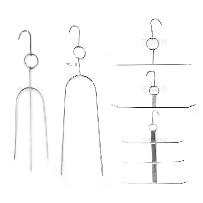Stainless steel char siu ring three-layer thickened chicken wings fork Pipa roast duck fork Suckling pig Crochet roast tools accessories