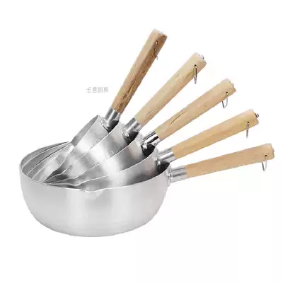 Japanese-style aluminum snow pan ramen commercial Korean wooden handle porridge soup pot cooking pot flat bottom milk pot home