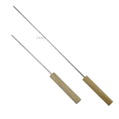 10 wooden handle barbecue signature stainless steel thick barbecue round needle lamb kebab long needle barbecue utensils